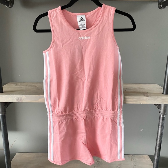 ADIDAS-3-STRIPES PINK ROMPER SIZE Girls L NWT - Picture 2 of 11